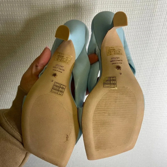 Stuart Weitzman | Blue Slip On Heels Square NIB 9 - Picture 6 of 10